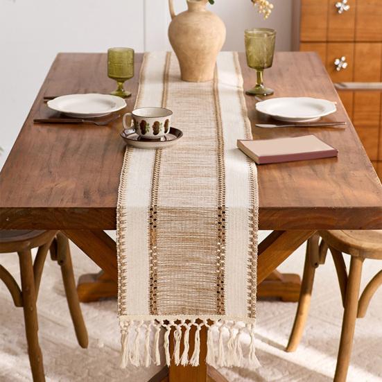 Bohemian Table Runner Striped Table Runner with Tassels Rustic Fringed Table Runner for Home Farmhouse Dining Table Decor
