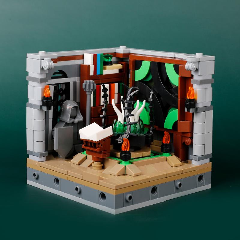 MOC Medieval Castle Building Blocks Set House Bedroom Table Furniture Kitchen Knight Witch Wizard Halloween Skeleton Brick Toys