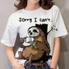 Lazy Sloth Print T-shirt Simple Tops Summer O-Neck Casual Short Sleeve Blouse Female Daily Streetwear Classic Printed Clothing