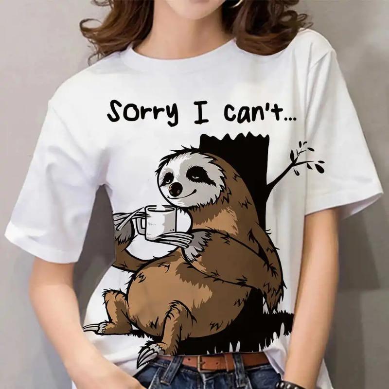 

Lazy Sloth Print T-shirt Simple Tops Summer O-Neck Casual Short Sleeve Blouse Female Daily Streetwear Classic Printed Clothing S