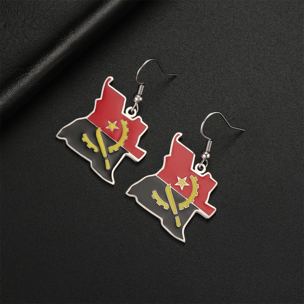  Drip Oil Angola Map Earrings For Women Stainless Steel Fashion Charm Angolan Flag Pendant Earring Jewelry Party Gifts