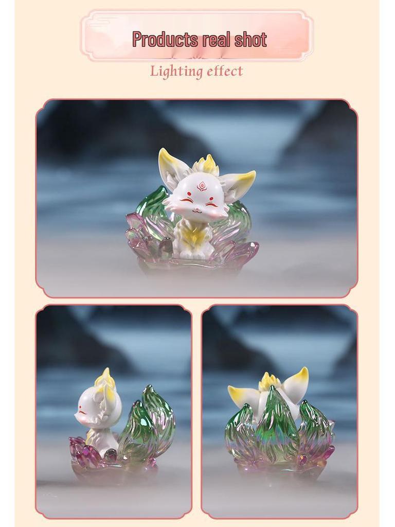 New Shanghai Spirit Fox Trendy Blind Box Figurine - Nine-Tailed Fox Resin Desktop Ornament