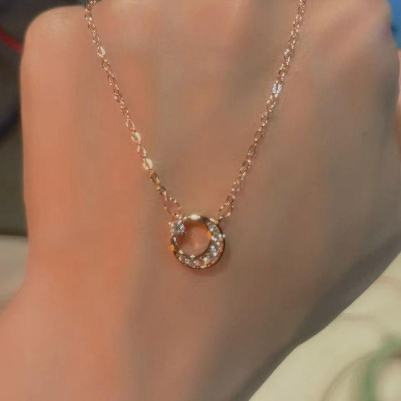 

Elegant Luxury Zircon Moon Pendant Necklace Stainless Steel Choker for Women Celestial Charm