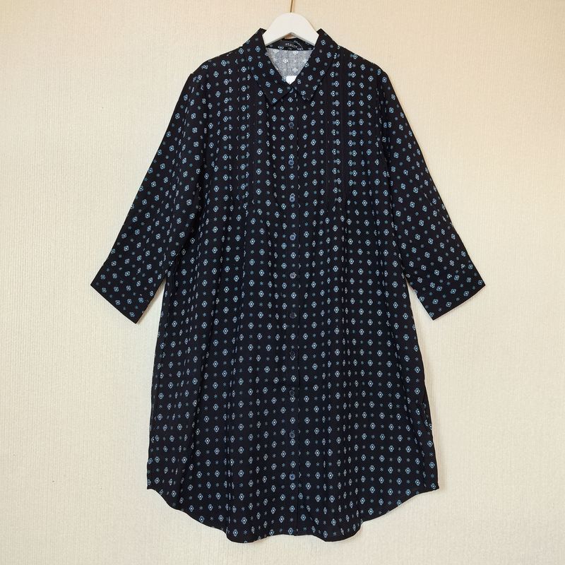 Export Japanese Single Tail Goods Rayon Print Happy Mid Length Long Length Shirt Women's Organ Pleated Loose Casual Customer Supply Fabric Summer