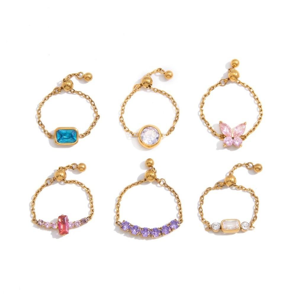Elegant Zirconia Chain Rings Exquisite Stainless Steel Ring Anti-rust Finger Jewelry Birthday Gift