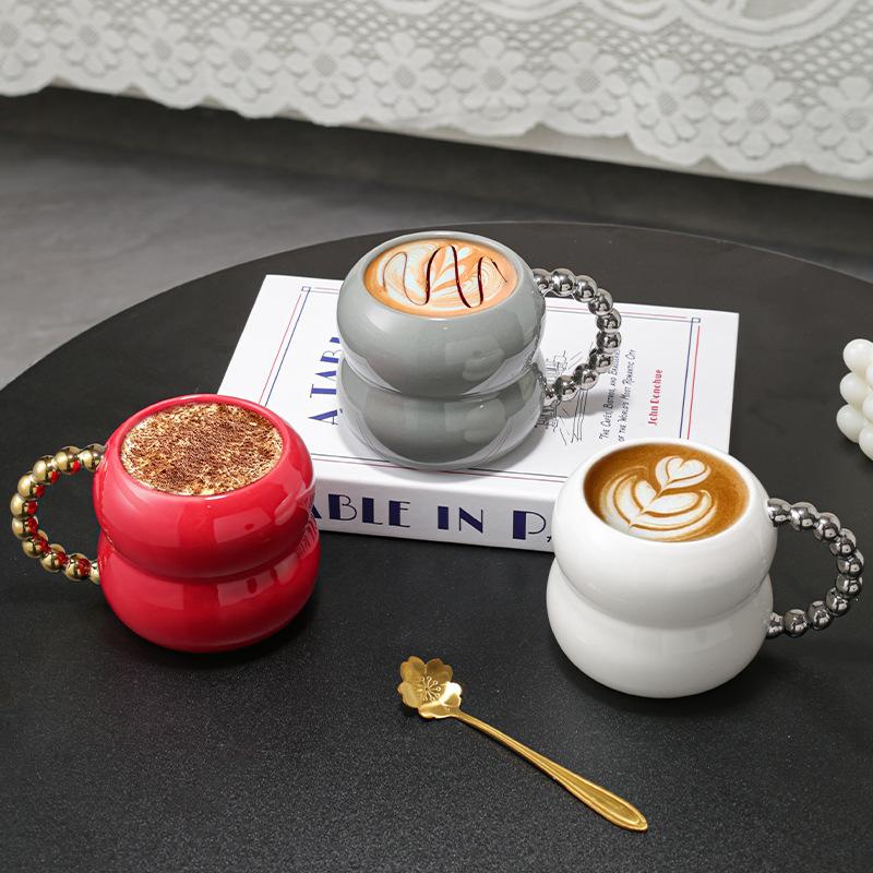 

Household Ceramic Electroplating Bead Water Cup High Value Solid Color Light Luxury Creative Personality Solid Color Underglaze Color 301-400ml