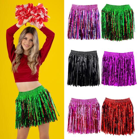 Rain Skirt Dance Costume Streamer Fringe Half Skirt for Beach Parties Sequin Cheerleading Team Dress for Adults Kids
