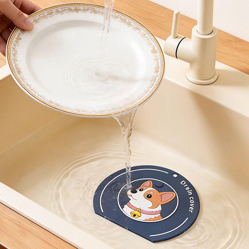 Silicone Floor Drain Mat Cartoon Dog Kitchen Sink Seal Mat  for Bathroom Hair Collection