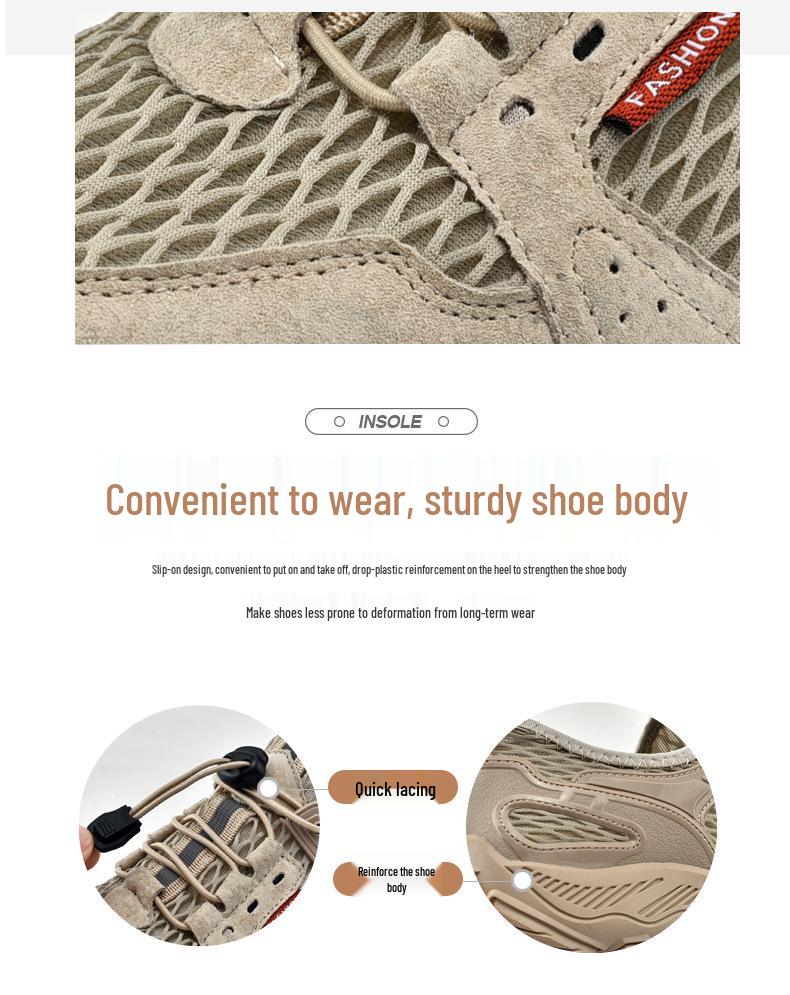 2025 Men's Breathable Leather Outdoor Casual Hiking Shoes - Non-Slip, Soft Sole, Mesh Design