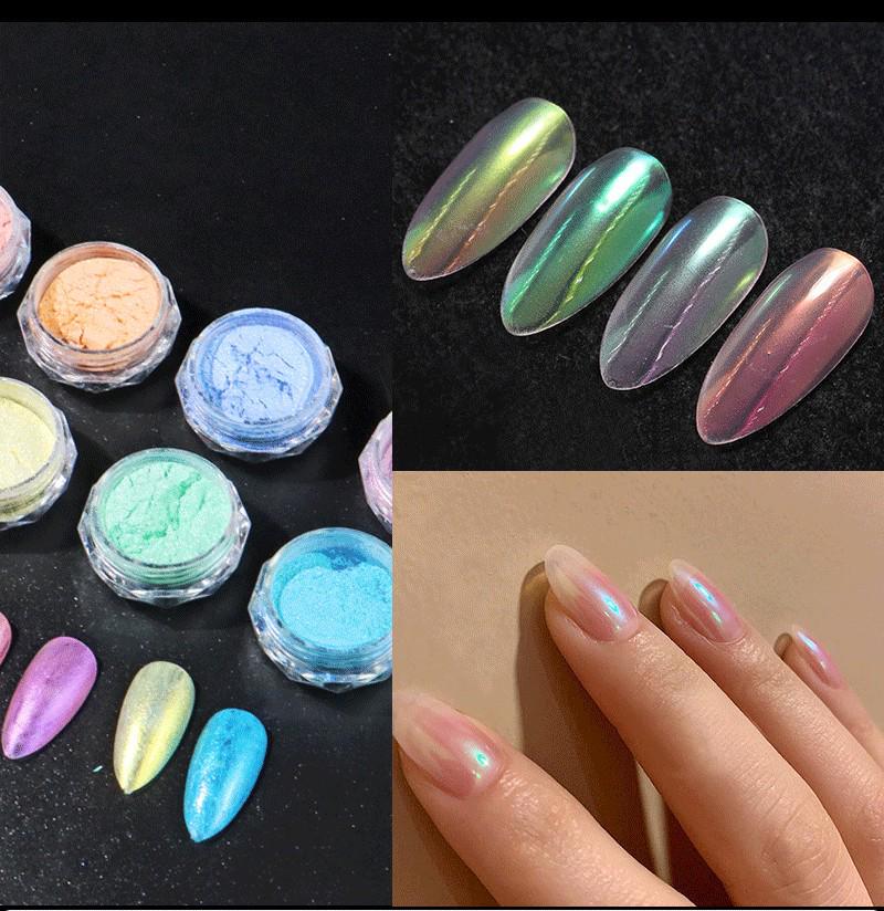 Aurora Nail Art Ice Skin Powder Highlighter Set – 9 Translucent Glitter Colors