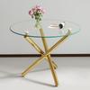 Round Dining Table with Tempered Glass Top and Gold-colored Legs, Coffee Table, Modern Minimalist Dining Table, 80 × 80 × 76 cm
