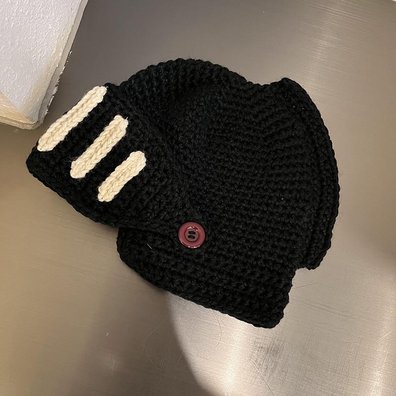 Unisex Knitted Cap With Integrated Mask For Autumn Winter Outdoor Activities чёрный