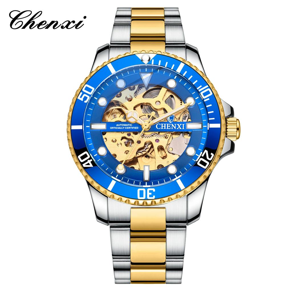 Chenxi Classic Watch Men Unique Dial Green Watches Luxury Gold Skeleton Automatic Mechanical Wristwatches Men Fashion Watches