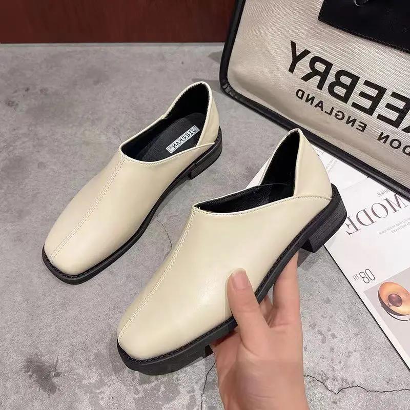 Single Shoes Women's New Women's Shoes Square Toe Small Leather Shoe Two Wear Flats Women's Work Shoes Zapatos De Mujer