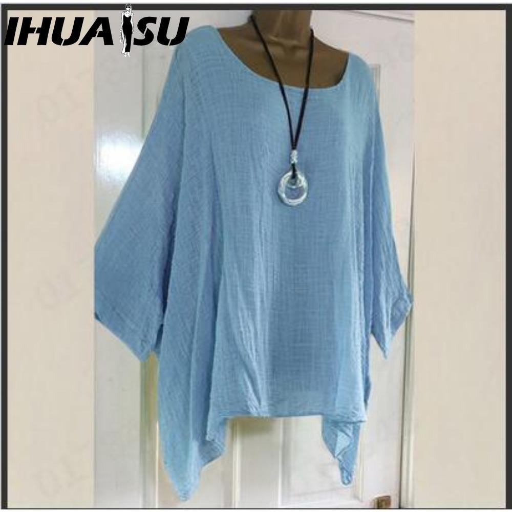 

QICED Женские модные повседневные блузки и рубашки с принтом однотонного цвета с круглым вырезом XXXXXL светло-синий