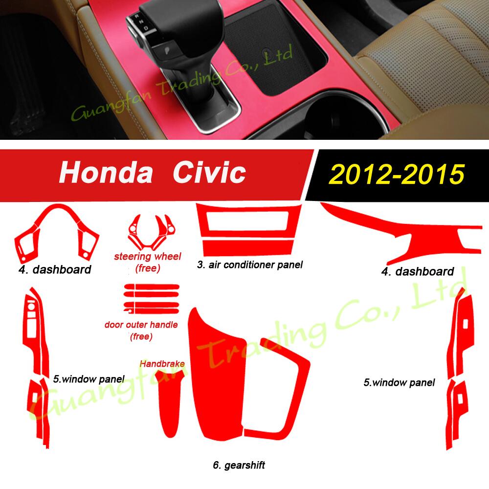3D/5D Carbon Fiber Car Interior Cover Console Color Sticker Decals Parts Accessories For Honda Civic 9th Gen 2012-2015 4 Doors