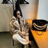 New European and American style artificial fur coat women's fashion warm autumn and winter printing and dyeing striped fox fur coat