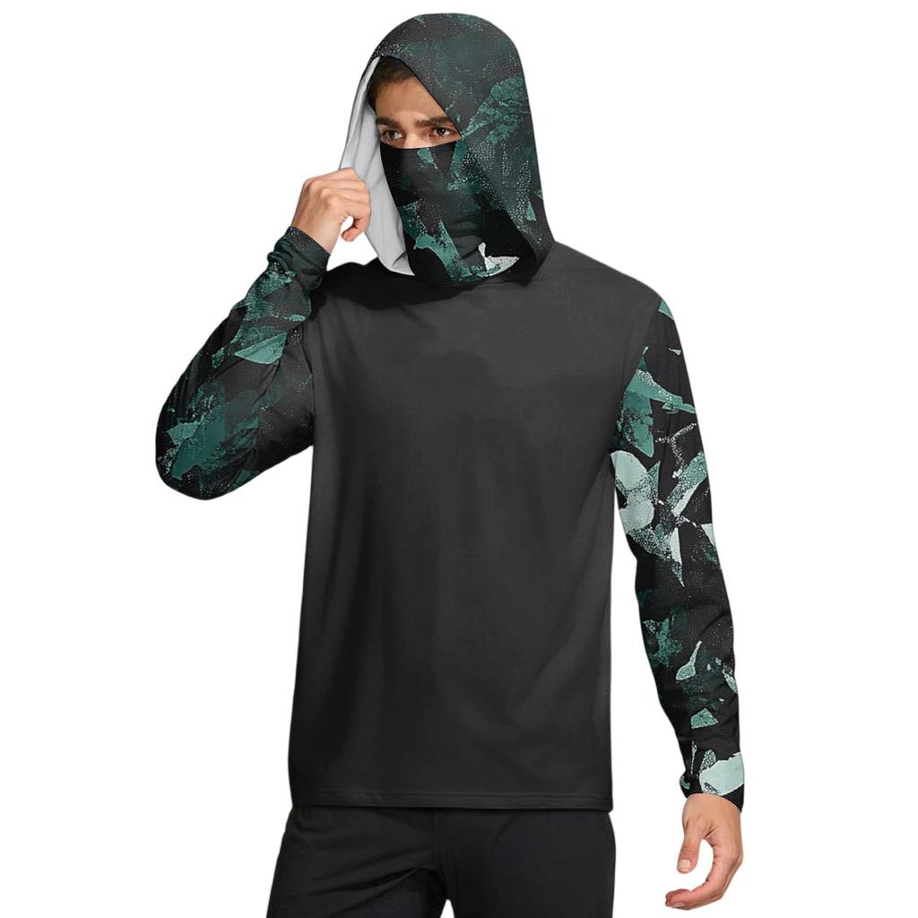 Men's Shirt With Mask Lightweight Long Sleeve Hooded Hiking Fishing Performance