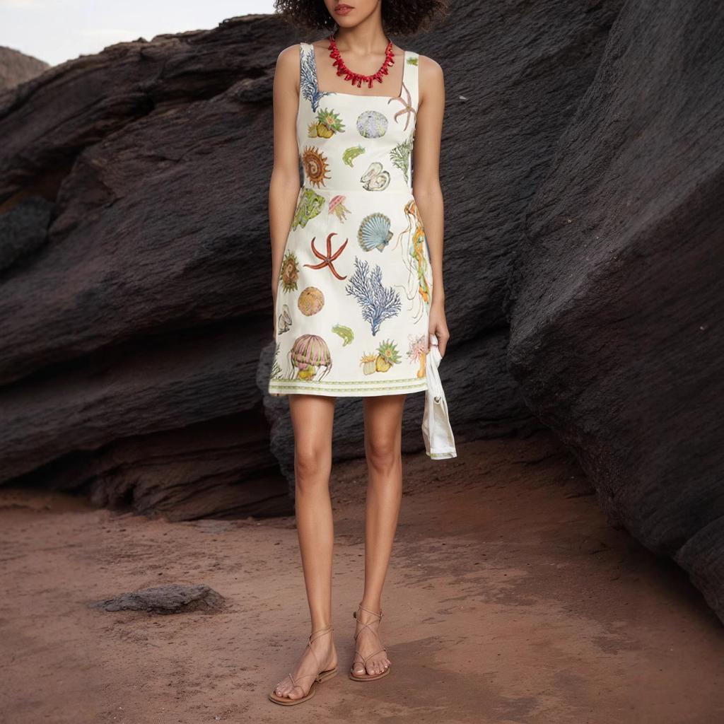 Amazon 2025 Sommer und Herbst neue unabhängige Station Neckholder Print lässiges Träger-Minikleid Mode lässig