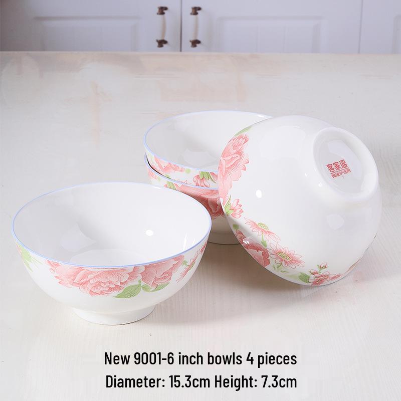 Retro Ceramic Porcelain Microwave-Safe Bowl Set - Chinese Style Tableware