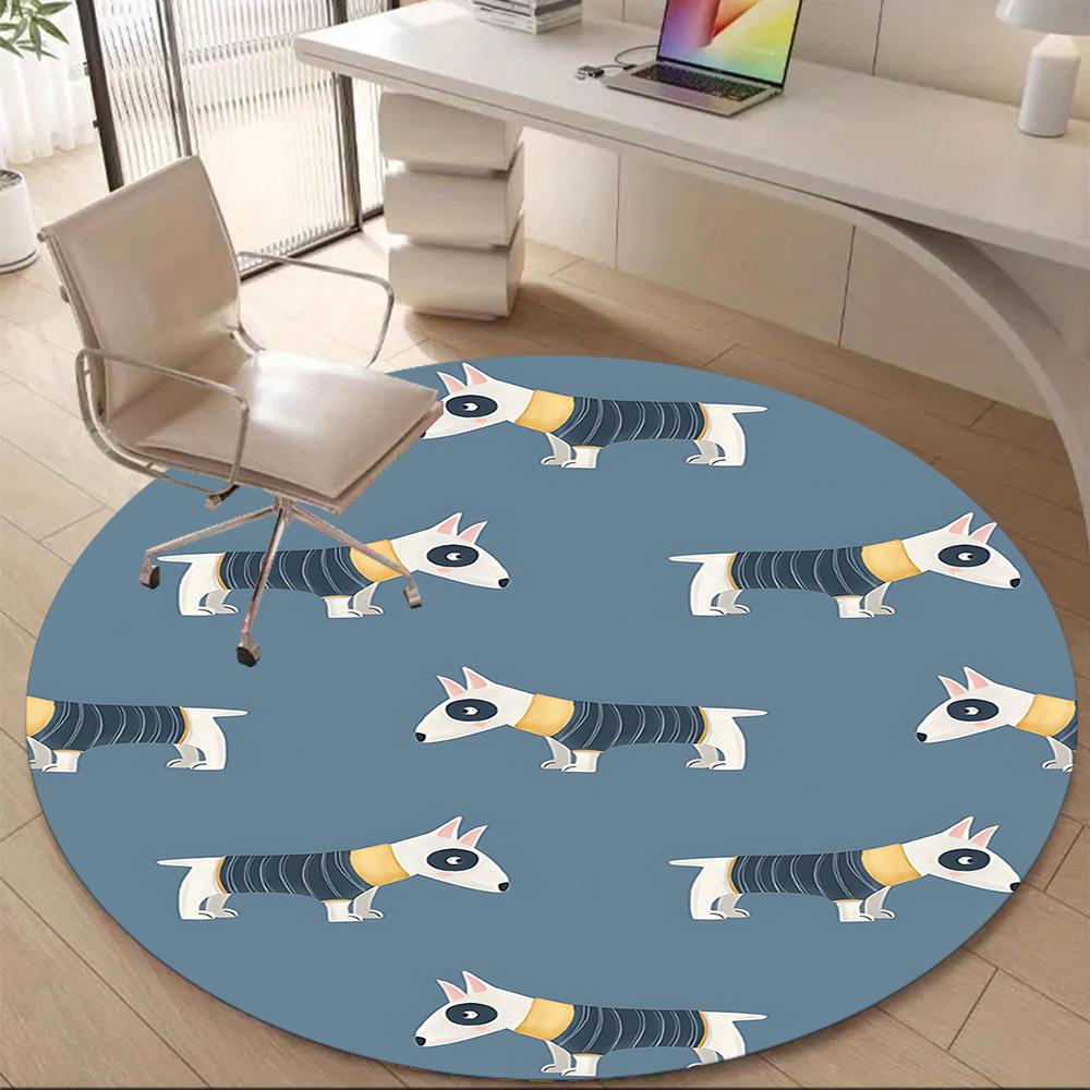 1pc Bull Terrier Pattern Office Round Area Rug, Under Office Chairs Bedroom Living Room Home Decor, Room Deco