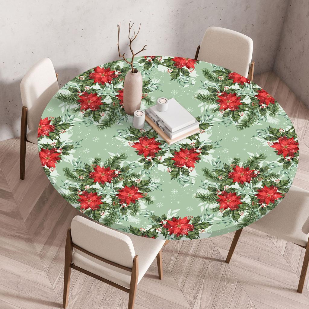 2025 Neue passgenaue runde Tischdecke mit Blumenmuster - Wiederverwendbar Wasserdicht Fleckenresistent Elastischer Rand für Zuhause Esstisch Hochzeitsdekoration