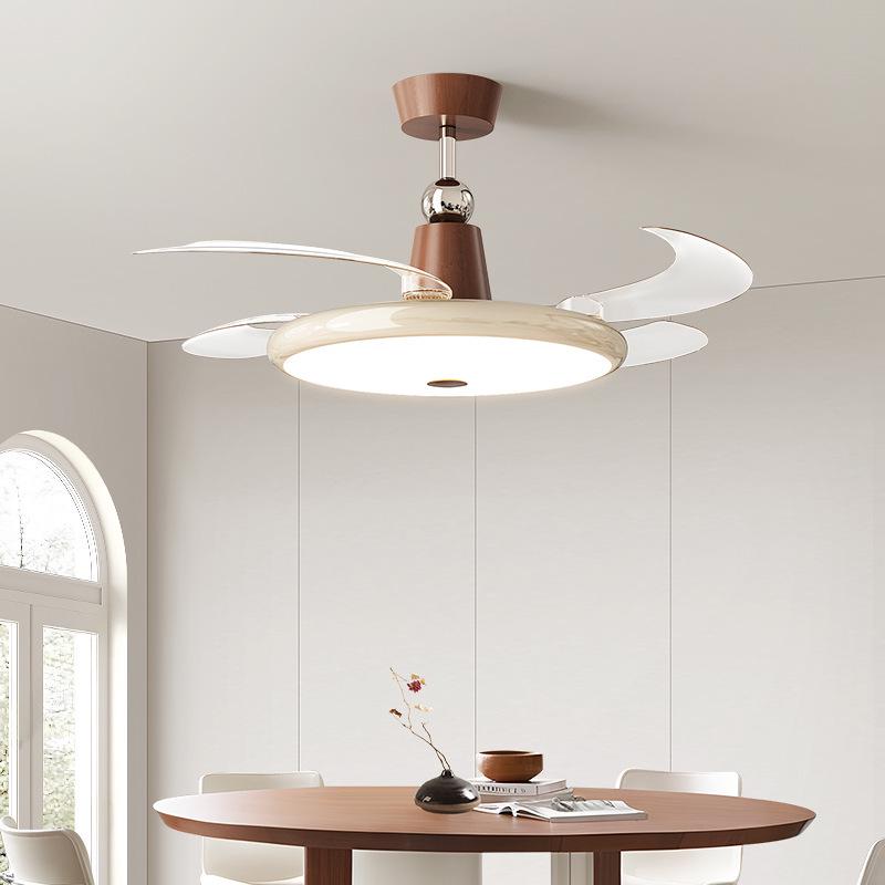 2025 Cream Wabi-Sabi Mid-Century Ceiling Fan Light, Silent High Airflow for Living Rooms & Restaurants