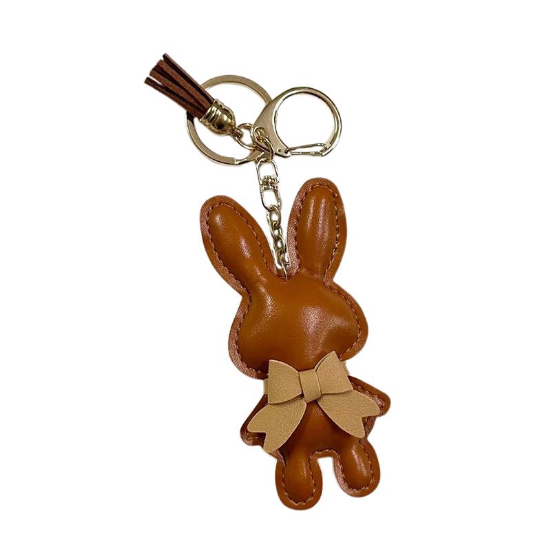 Cute Pu Leather Solid Color Bunny Keychain Creative Bow Bunny Keyring Car Key Holder Pendant Bag Charm Gifts
