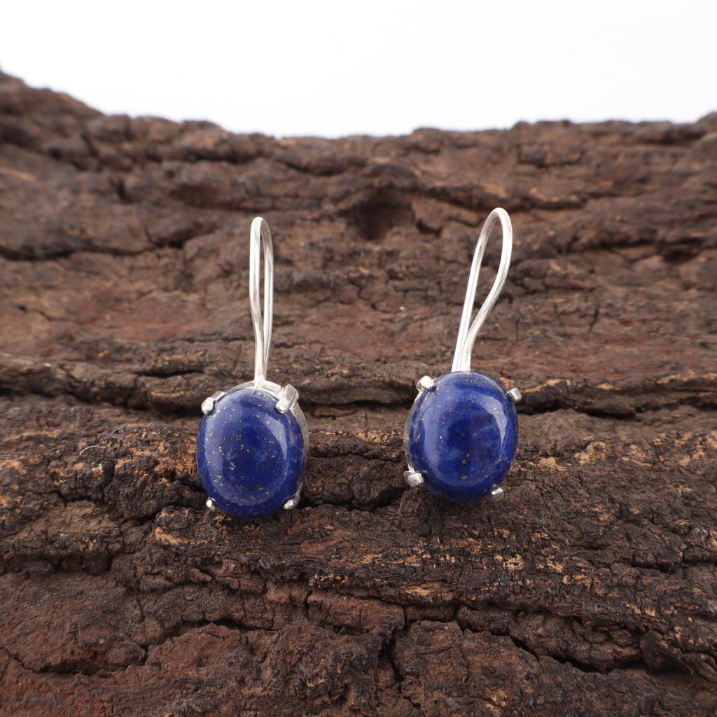 Lapis Lazuli Earrings Handmade Gemstone Jewelry, 925 Solid Sterling Silver Earrings, Unique Design Jewelry Earrings
