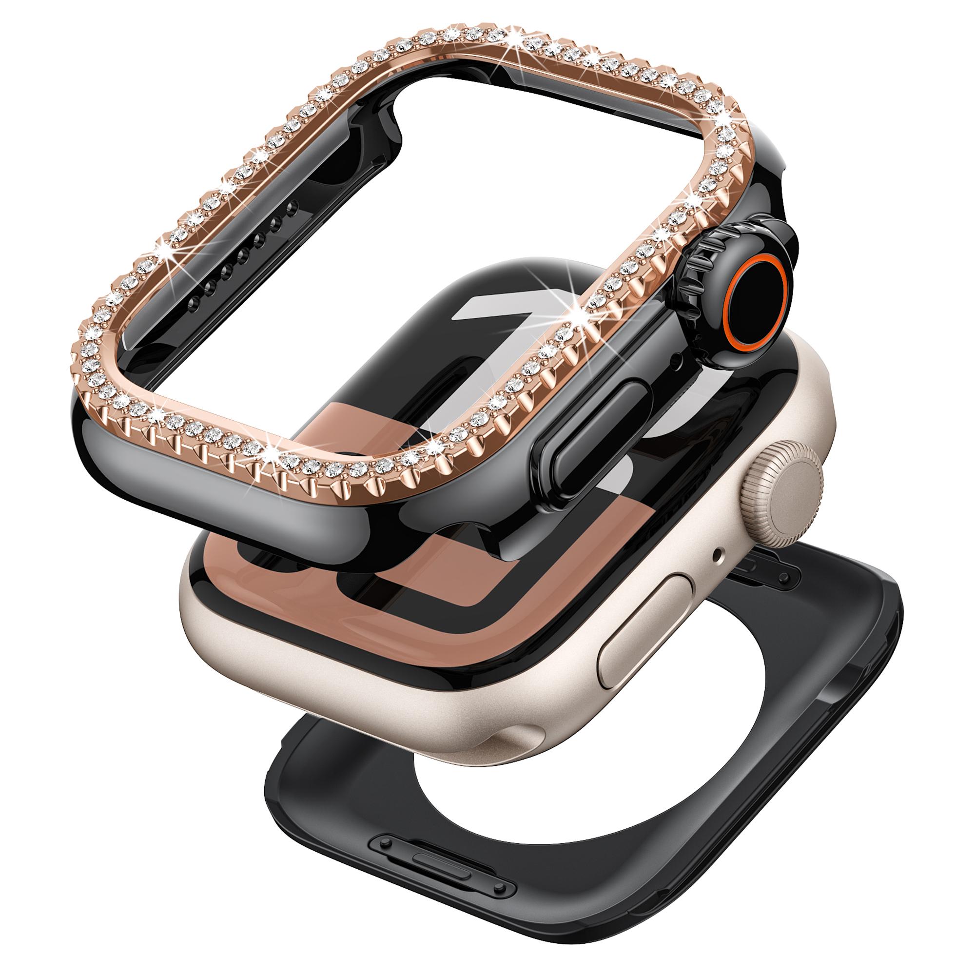 

Watch Case for Apple Watch SE3/SE2/SE1/ 6/5/4 44mm Rhinestone Decor Hollow PC Frame Cover A