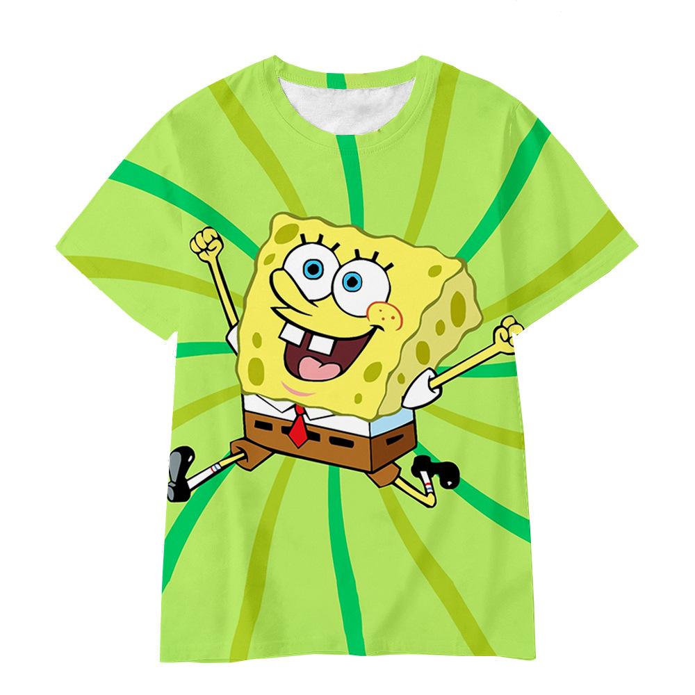 Sommer Rundhals 3D SpongeBob Schwammkopf Bedruckte T-Shirts Modische Lässige Kurzarm Kinder Jungen und Mädchen Kinder Unisex T-Shirts