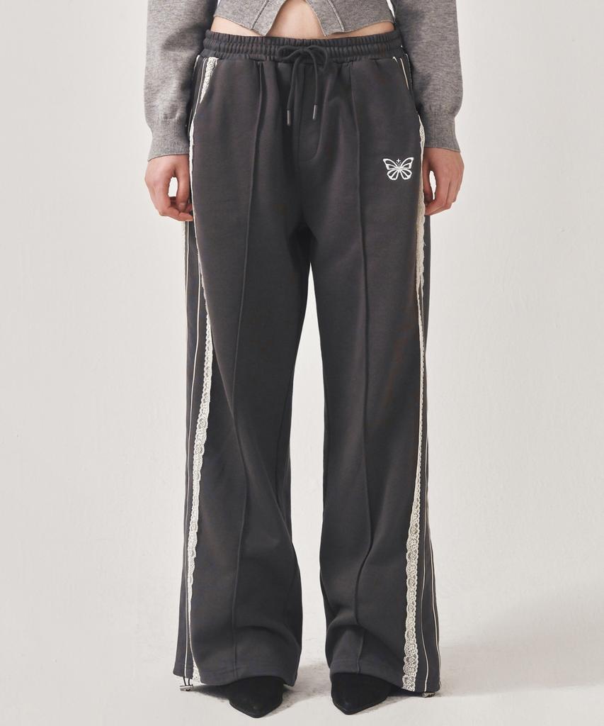 Nigaennikol Butterfly Lace Sweat Pants_Charcoal