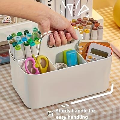 1PC Portable Plastic Storage Basket with Handle, Lightweight Desktop Finishing Box, Suitable for Schools and Offices