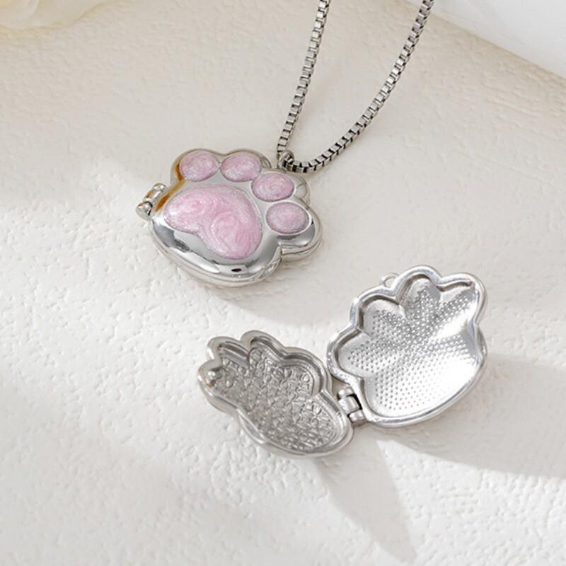 Custom Photo Pendant Necklace With Cat Paw Shape Resin Charm Stainless Steel Chain Women Men