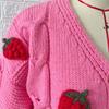 Casual Loose Strawberry Embroidery Thick Fried Dough Twists Single Breasted Knitting Sweater Coat Cardigan Women 3590 KTB
