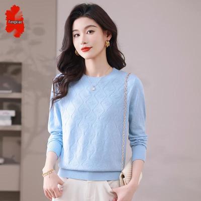 Fengxiao 2025 Herbst Damen Strick Langarm Rundhals Oberteil