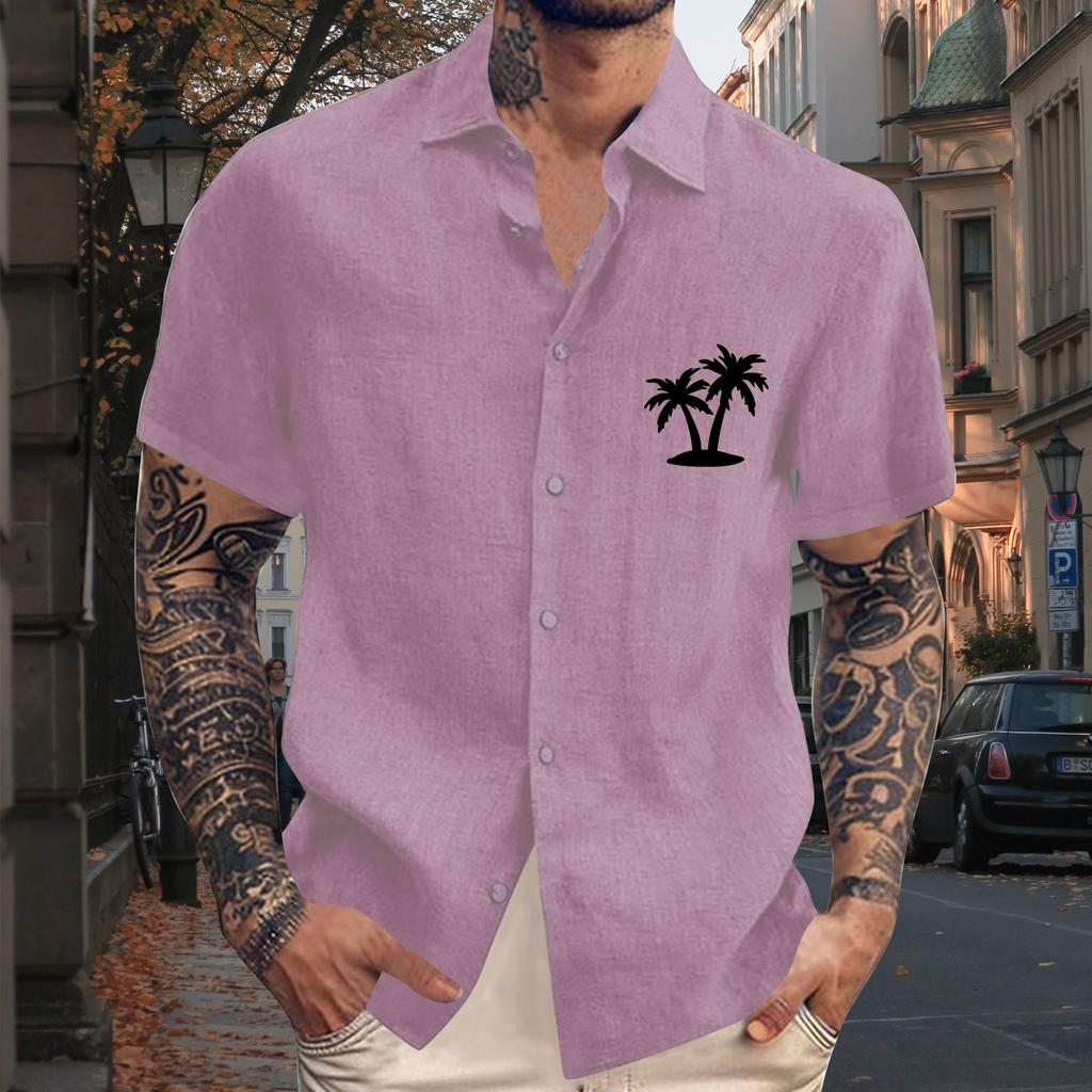 Men'S Casual Loose Short Sleeved Printed Shirt With Fashionable Lapel Top