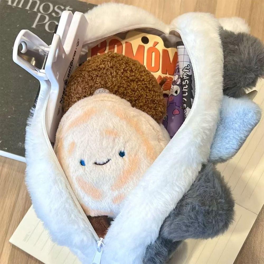 Fluffy Cat Pencil Case Plush Stationery Bag Portable Stationery Organizer