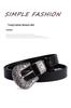 Women's Retro Carved Black Genuine Leather Belt with Pin Buckle