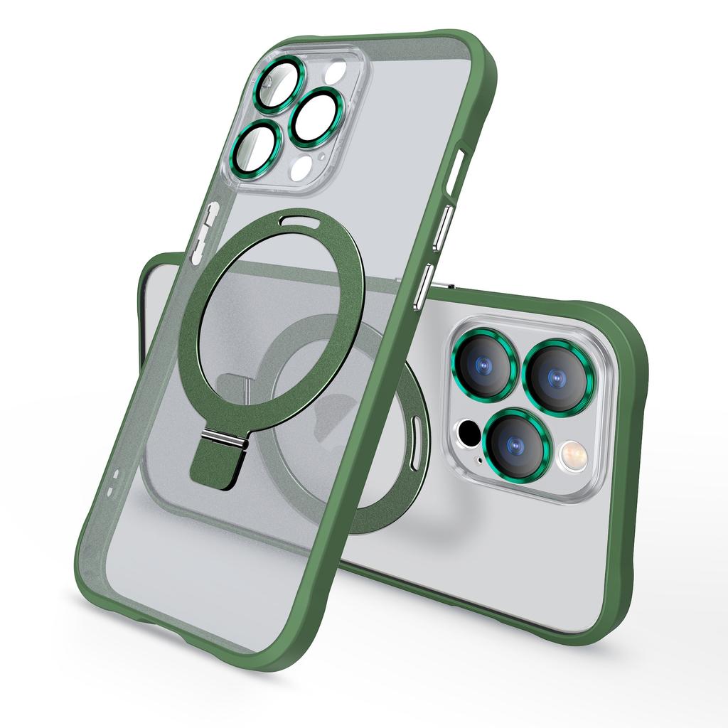 Applicable to Apple 14 magnetic suction bracket mobile phone case iPhone13Promax with lens film matte fulcrum protective case