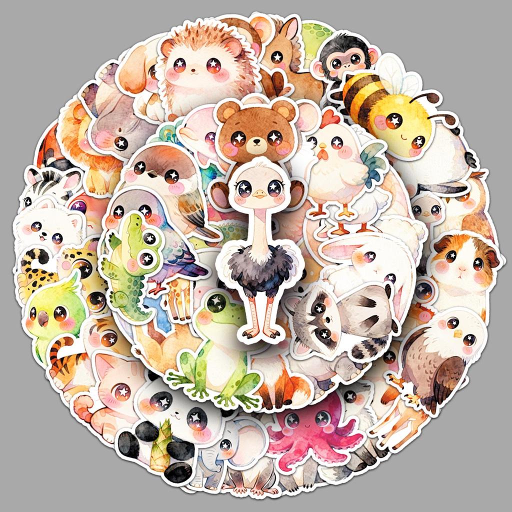 55 Cute Large-Eye Animal Stickers for Journals, Thermos Cups, Refrigerators, and More