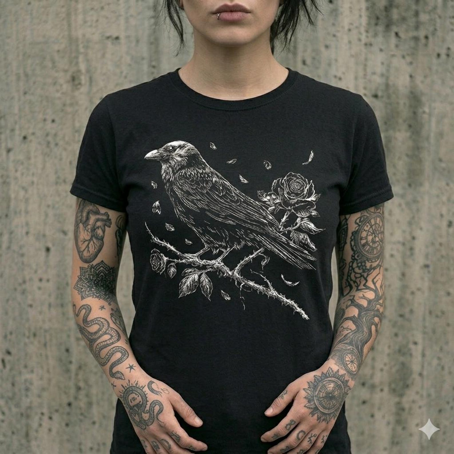 Raven Rose Shirt, Gothic Crow Thorny Branch Graphic Tee, Dark Academia Alt Clothing, Comfort Colors Goth Gift S