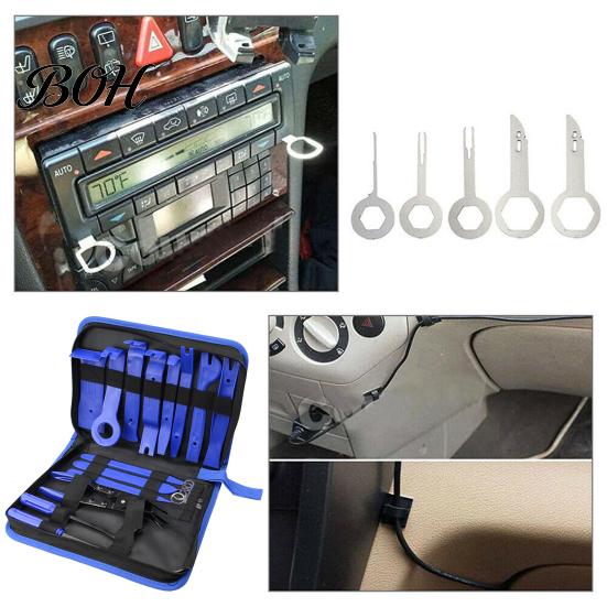 Vehicle Buckle Removal Kit 19Pcs Trim Tool Set with Pick & Clip Tool, Sticker Scraper, Automotive Plastic Car Audio Installation Tools Pry for