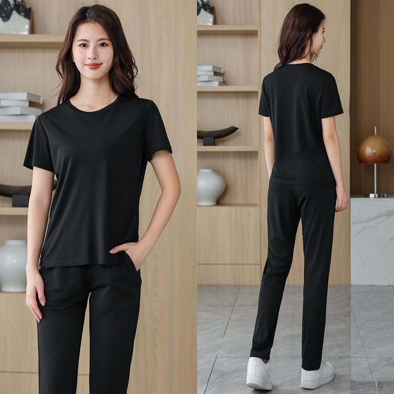 

Женский летний спортивный костюм большого размера: Топ с коротким рукавом свободного кроя и длинные брюки, логотип на заказ 4XL