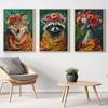 Vintage Maximalist Floral Wild Animal Canvas Painting Lion Owl Peacock Wolf Flower Poster Print Wall Art Picture Home Decor