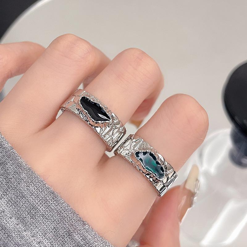 Original Design Enamel Irregular Lava Texture Niche Premium Sense Dripping Oil Cold Wind Opening Ring Female