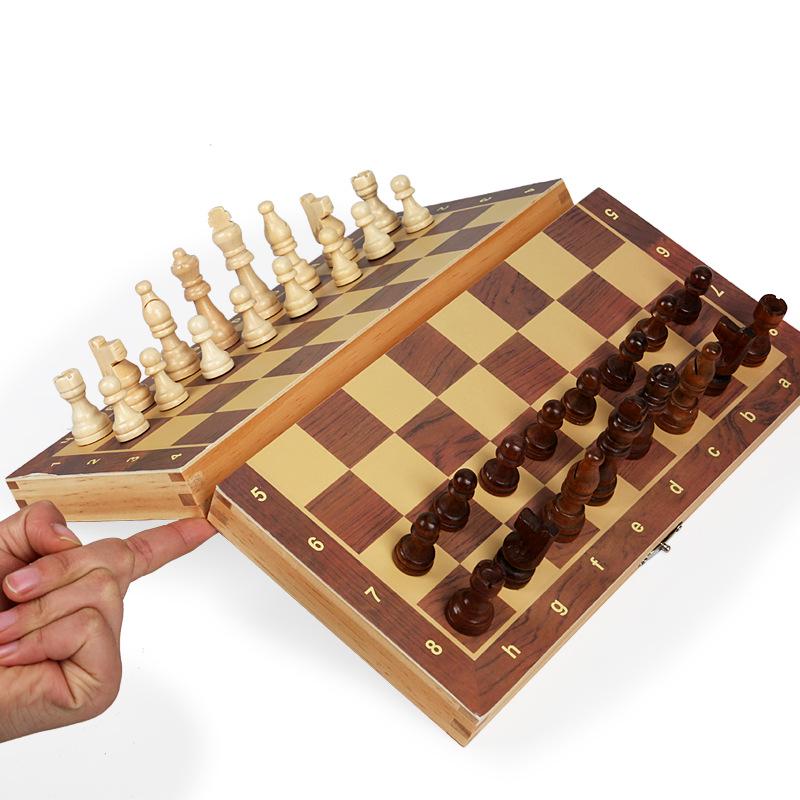 High-Quality Wooden Folding Chess Set for Students and Children