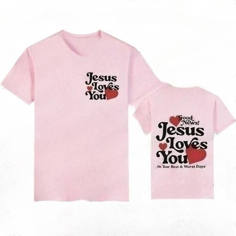 T Shirt for Women Good News Jesus Loves You Chrsitian Graphic Shirts Casual Short Sleeved FeUnisex Tee Oneck Harajuku Tshirts