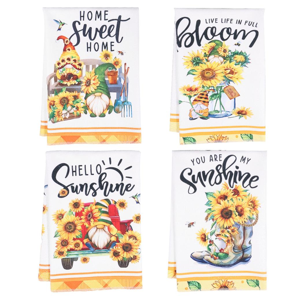 4Pcs Kitchen Towels Microfiber Sunflower Prints Super Absorbent Dish Cloths for Household Kitchen Cooking Cleaning Cloth NEW