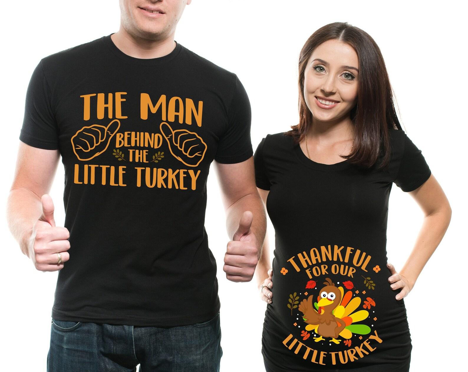 Thanksgiving Couple Maternity Shirts: Turkey Pregnancy Announcement Matching Set XL
